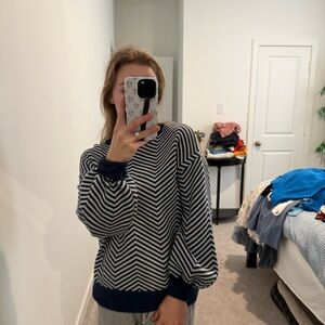 Chevron Patterned Navy and White Sweater